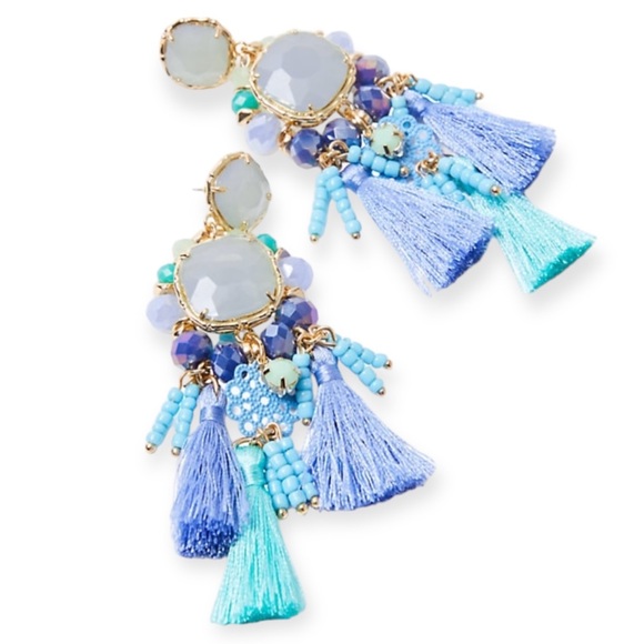 LILLY PULITZER Waterside Earrings Gold Teal Blue Tassels NWT - Picture 4 of 6